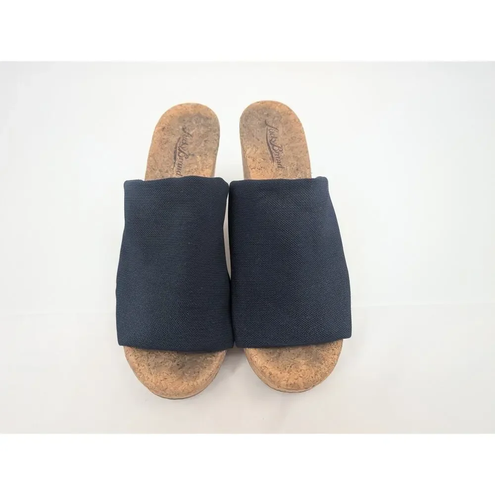 Lucky Brand Marilyn Women's Navy Blue Cork Heel Wedges Size 8 Vacation Beachy